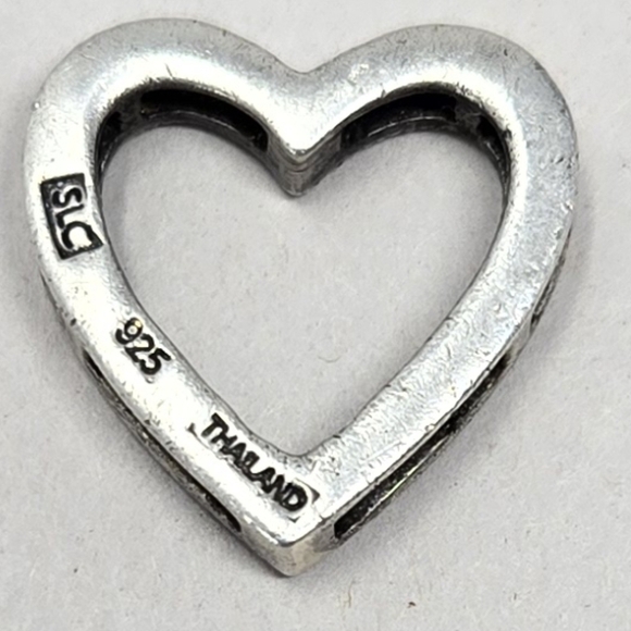 This Sterling .925 Silver Heart Shape Marcasite Stone Slide Open Sides Pendant - Picture 7 of 13